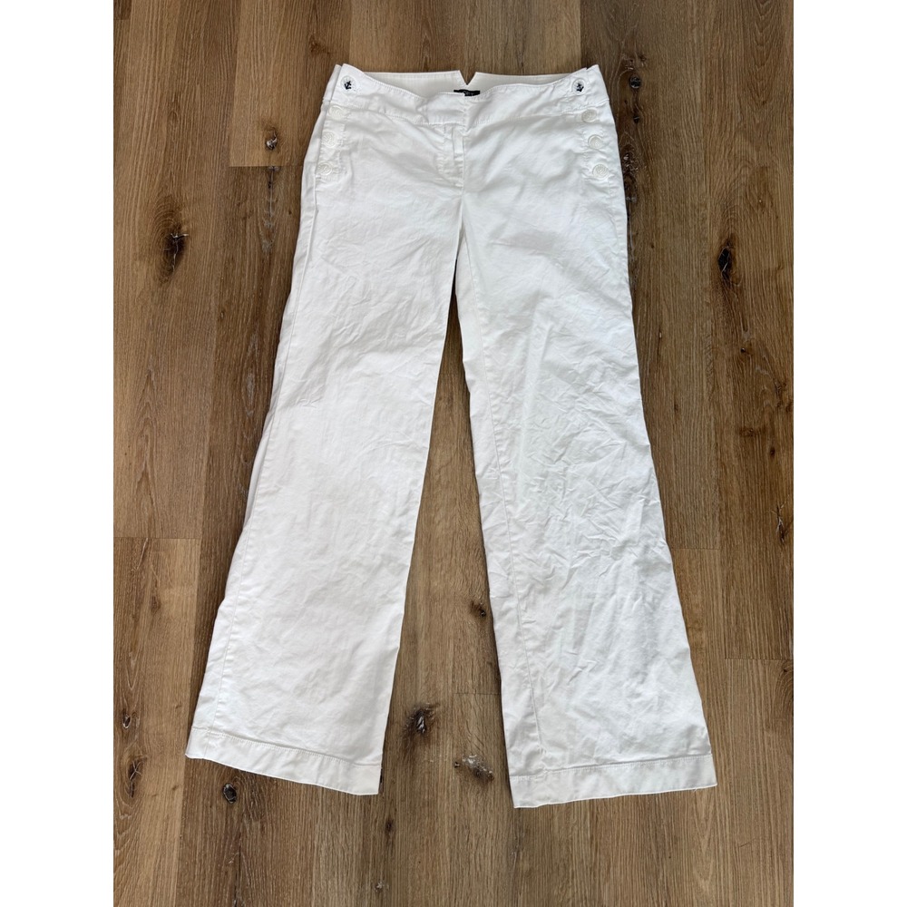 Loft Coastal Marisa Trouser Women 6 White Sailor Button Wide Leg Pants Preppy
